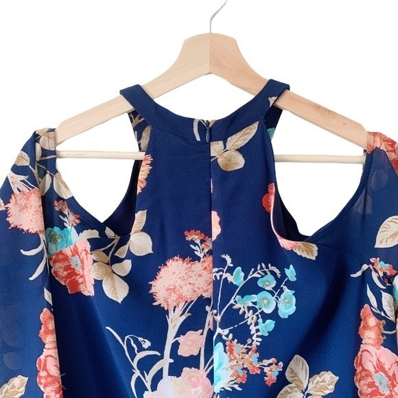 Charles Henry Cold Shoulder Blue Floral Dress Size S Women - Picture 8 of 14